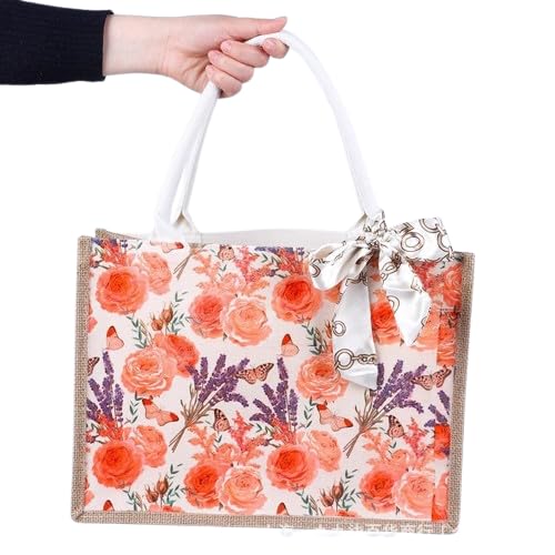 HASTHIP® DIY Craft Tote Bag Art Kit Blank Flax Cloth Tote with Silk Ribbon & Rose Flower Design, Customizable Handbag for Painting, Embroidery, or Gift Making HASTHIP® DIY Craft Tote Bag Art Kit Blank Flax Cloth Tote with Silk Ribbon & Rose Flower Design, Customizable Handbag for Painting, Embroidery, or Gift Making